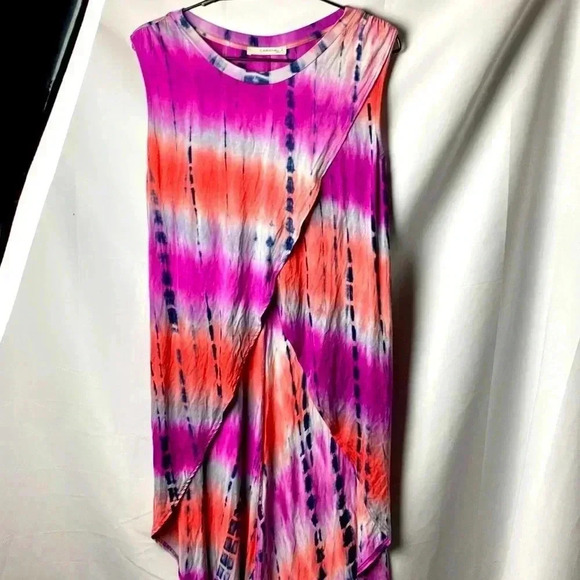 CARMELA WO LARGE (SEE BELOW)TIE DYE TOP SWIM COVER  HI LOW CRISS CROSS FRONT - Picture 1 of 8